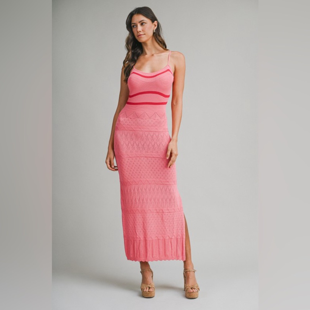 Mable Pointelle Adjustable Spaghetti Strap Knit Dress